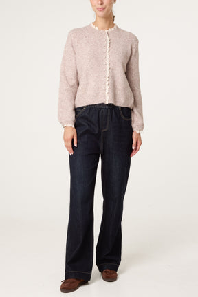 Broderie Anglaise Trim Knit Cardigan