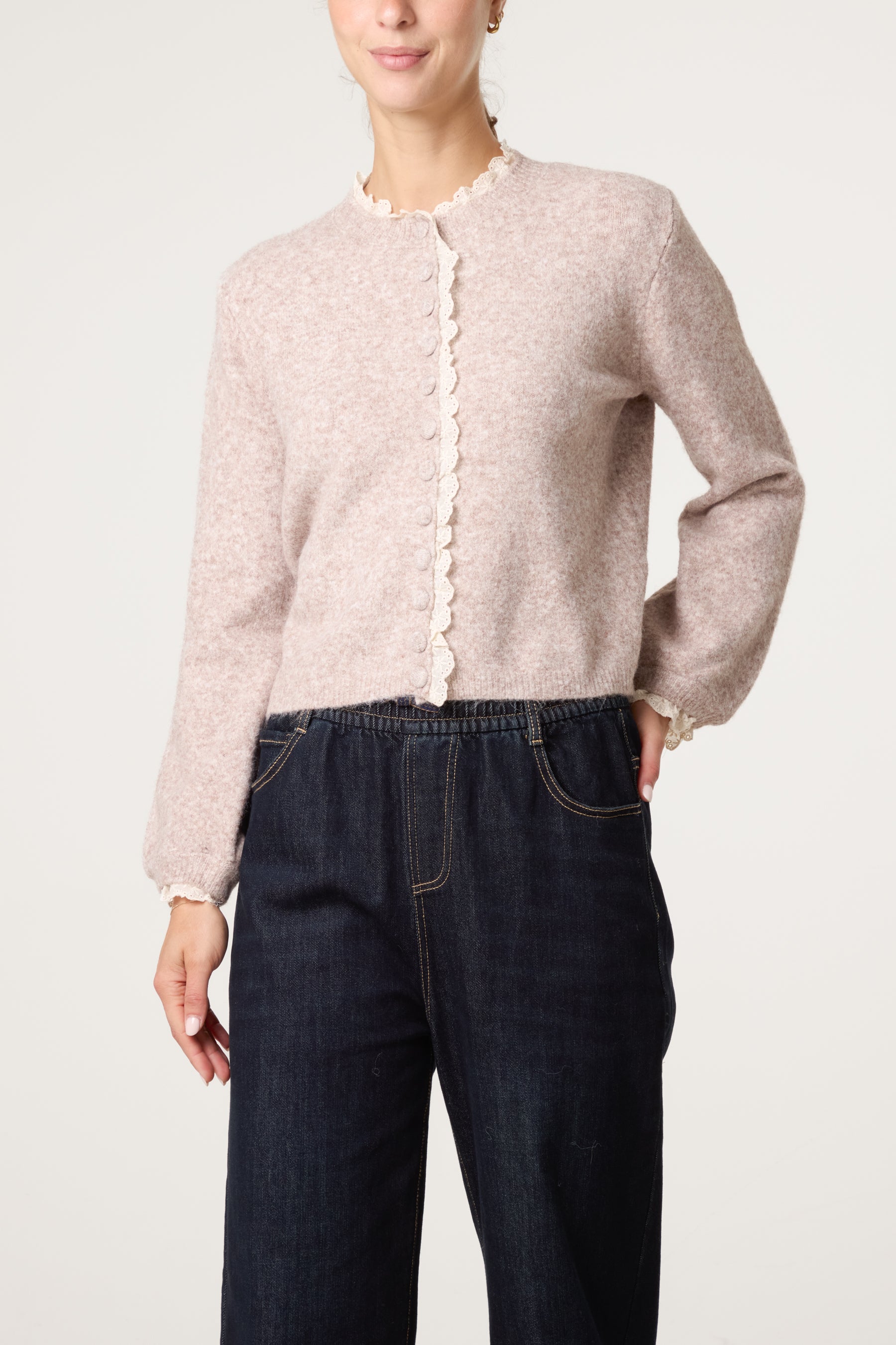 Broderie Anglaise Trim Knit Cardigan