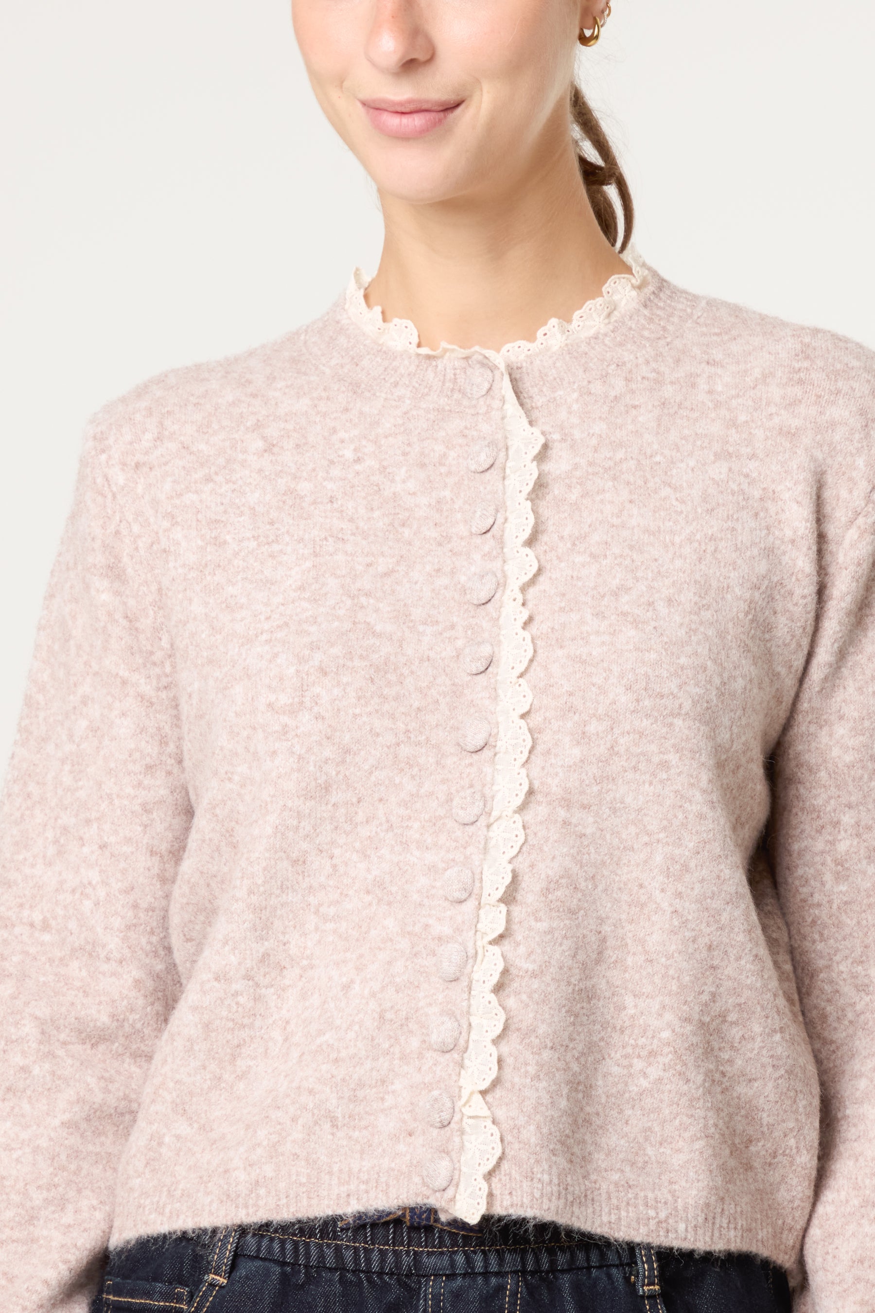 Broderie Anglaise Trim Knit Cardigan
