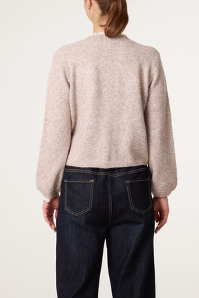 Broderie Anglaise Trim Knit Cardigan