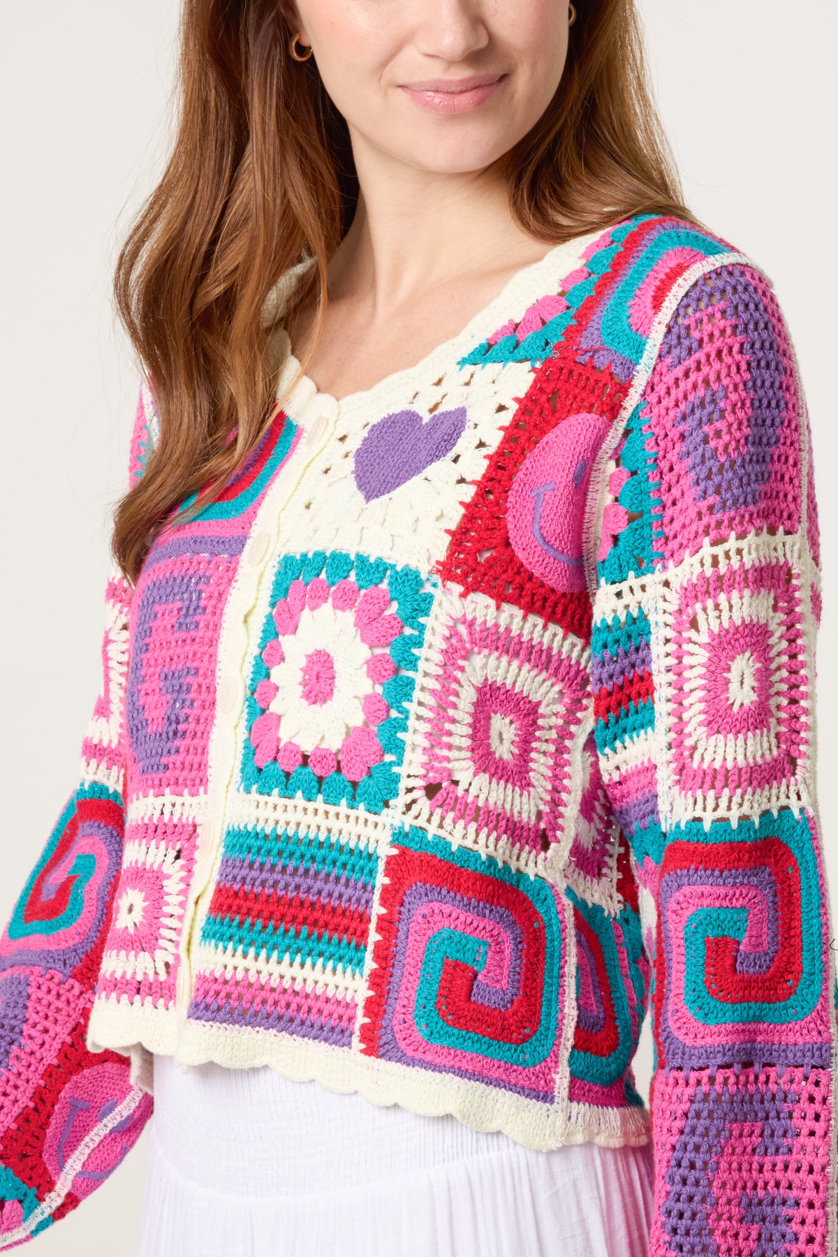 Retro Patchwork Crochet Cardigan