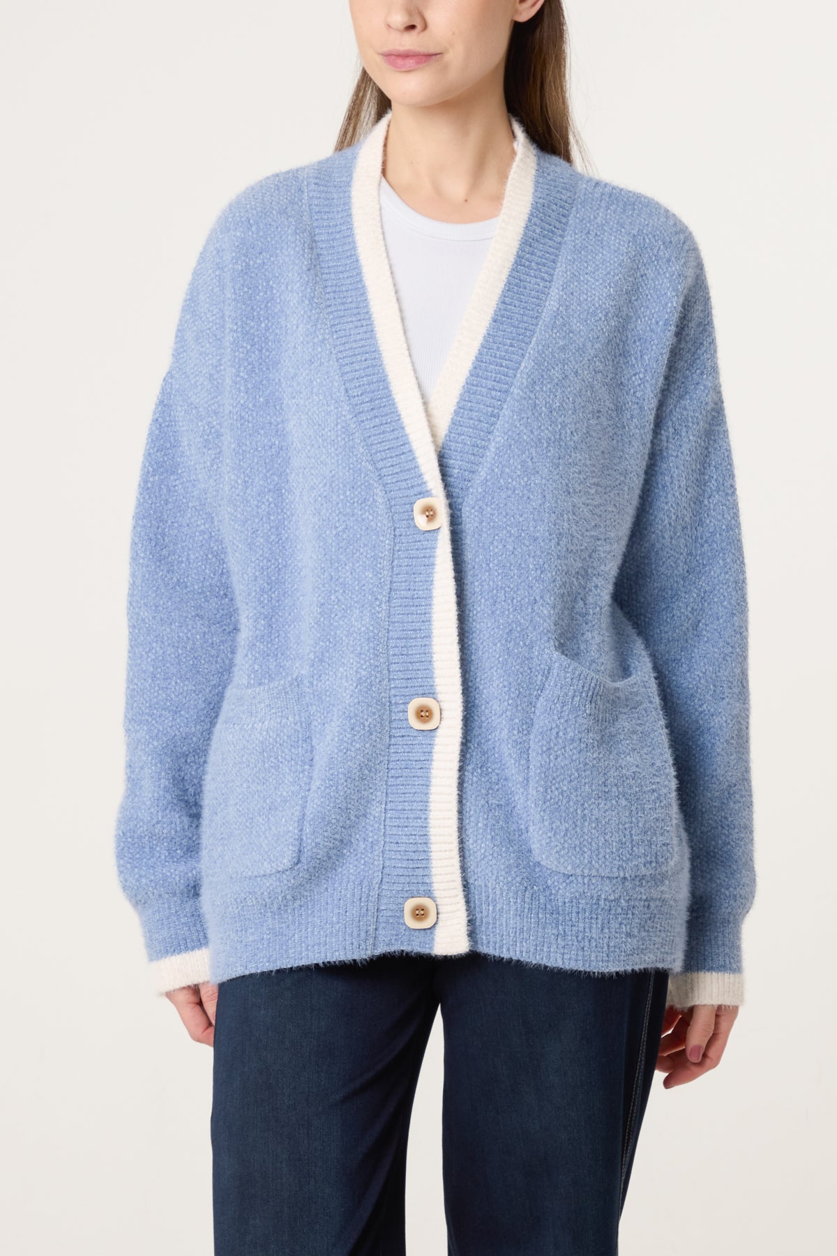 Cosy Knit Contrast Pocket Cardigan