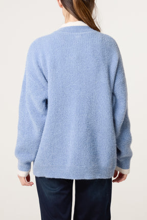 Cosy Knit Contrast Pocket Cardigan