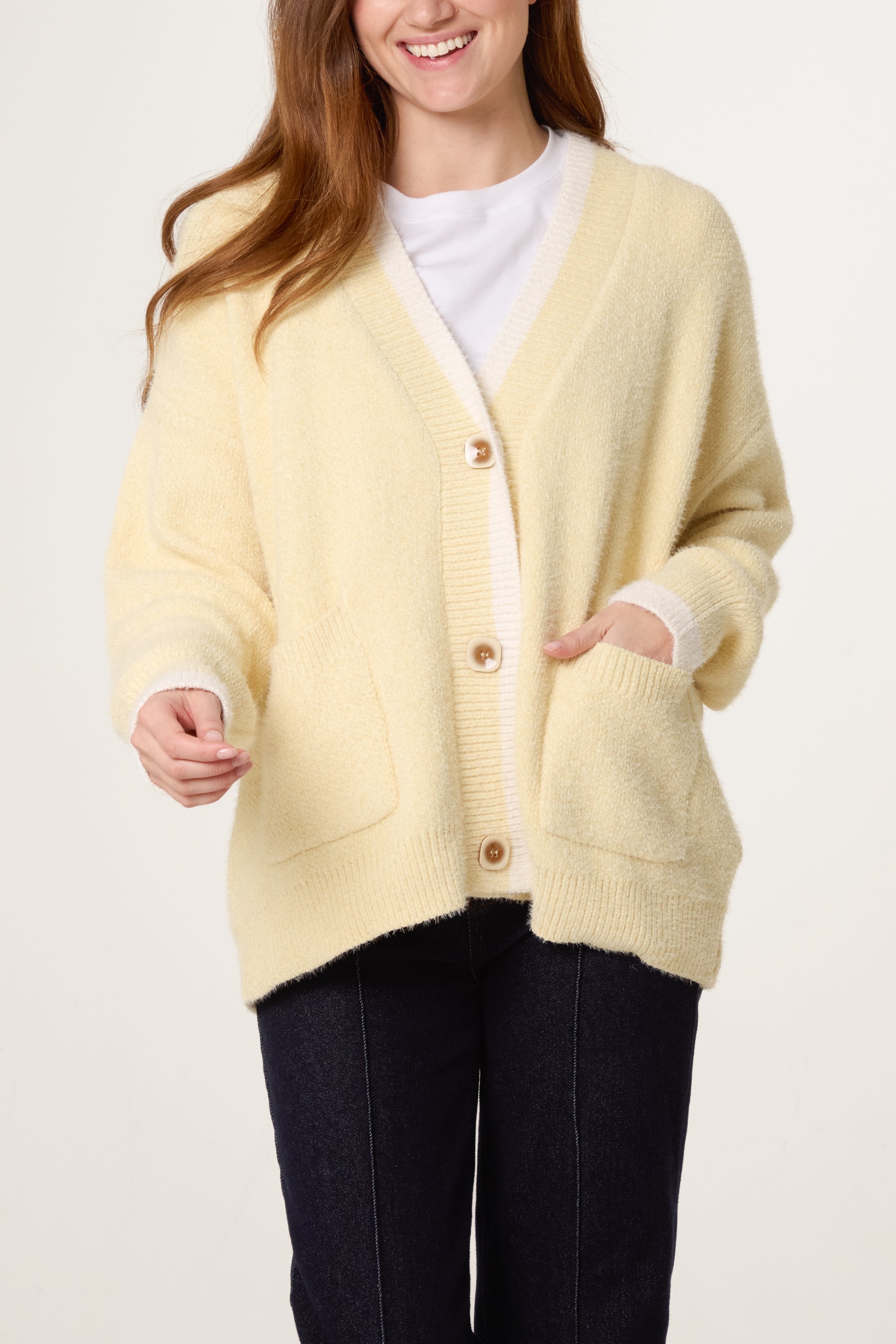 Cosy Knit Contrast Pocket Cardigan