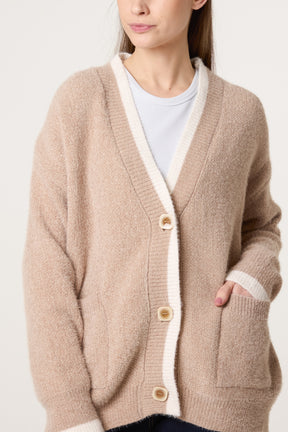 Cosy Knit Contrast Pocket Cardigan