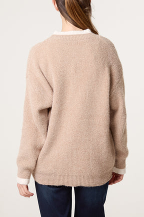 Cosy Knit Contrast Pocket Cardigan