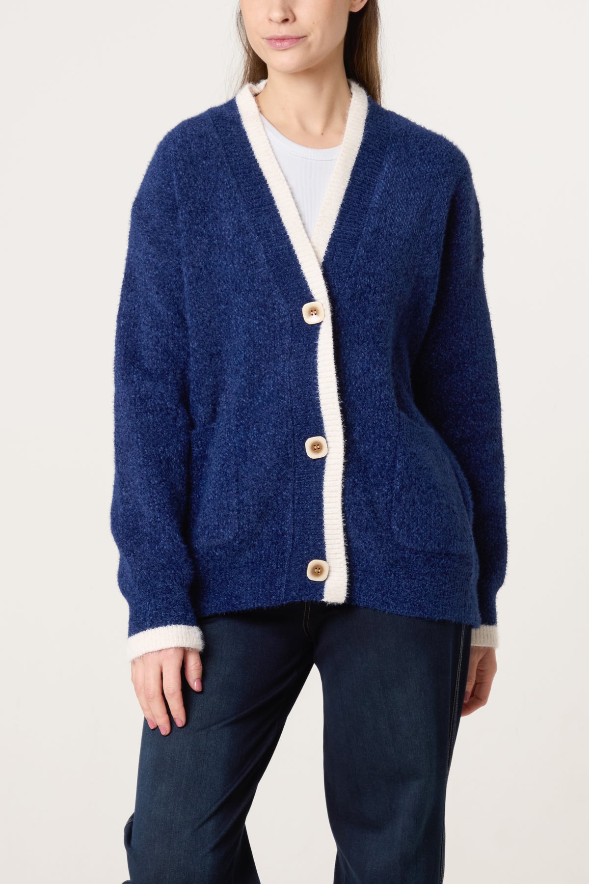 Cosy Knit Contrast Pocket Cardigan