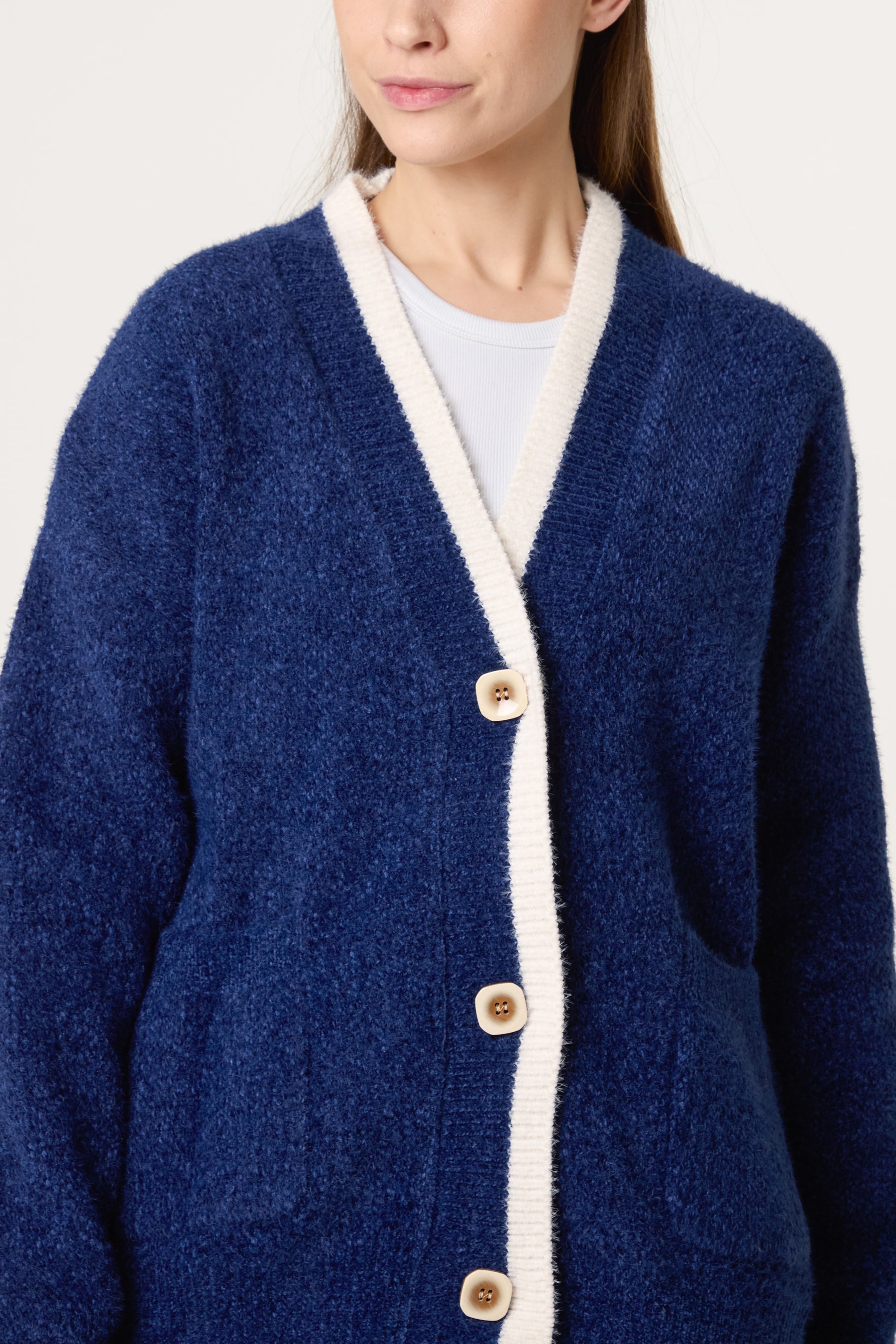 Cosy Knit Contrast Pocket Cardigan