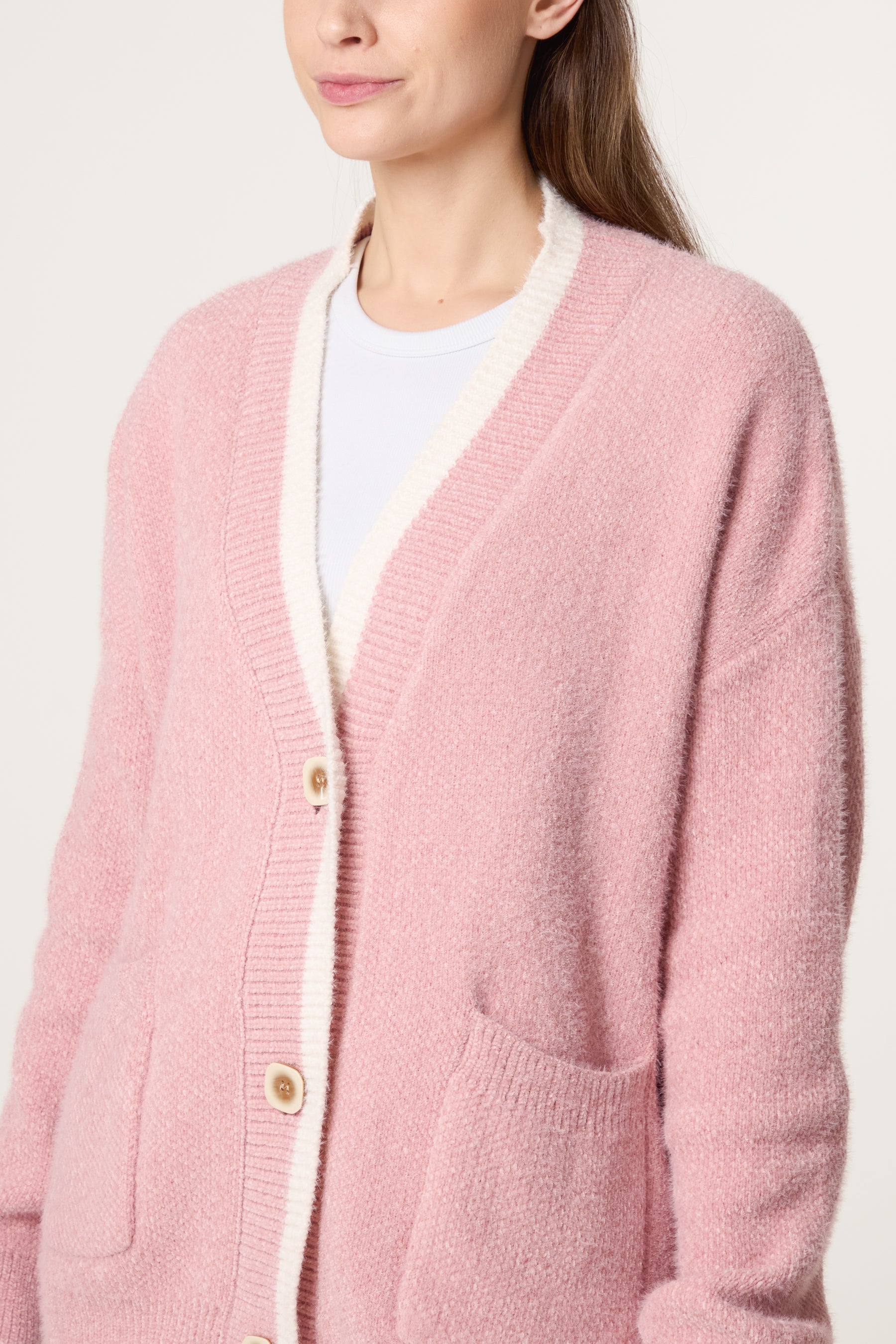Cosy Knit Contrast Pocket Cardigan