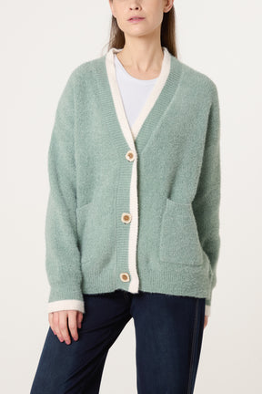 Cosy Knit Contrast Pocket Cardigan