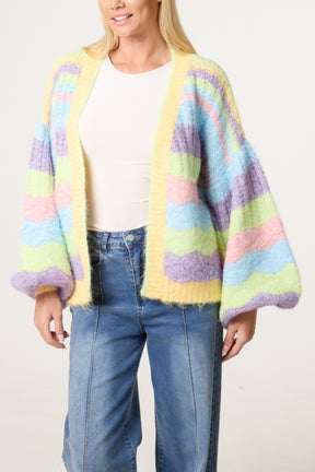 Wavy Colour Block Knit Cardigan
