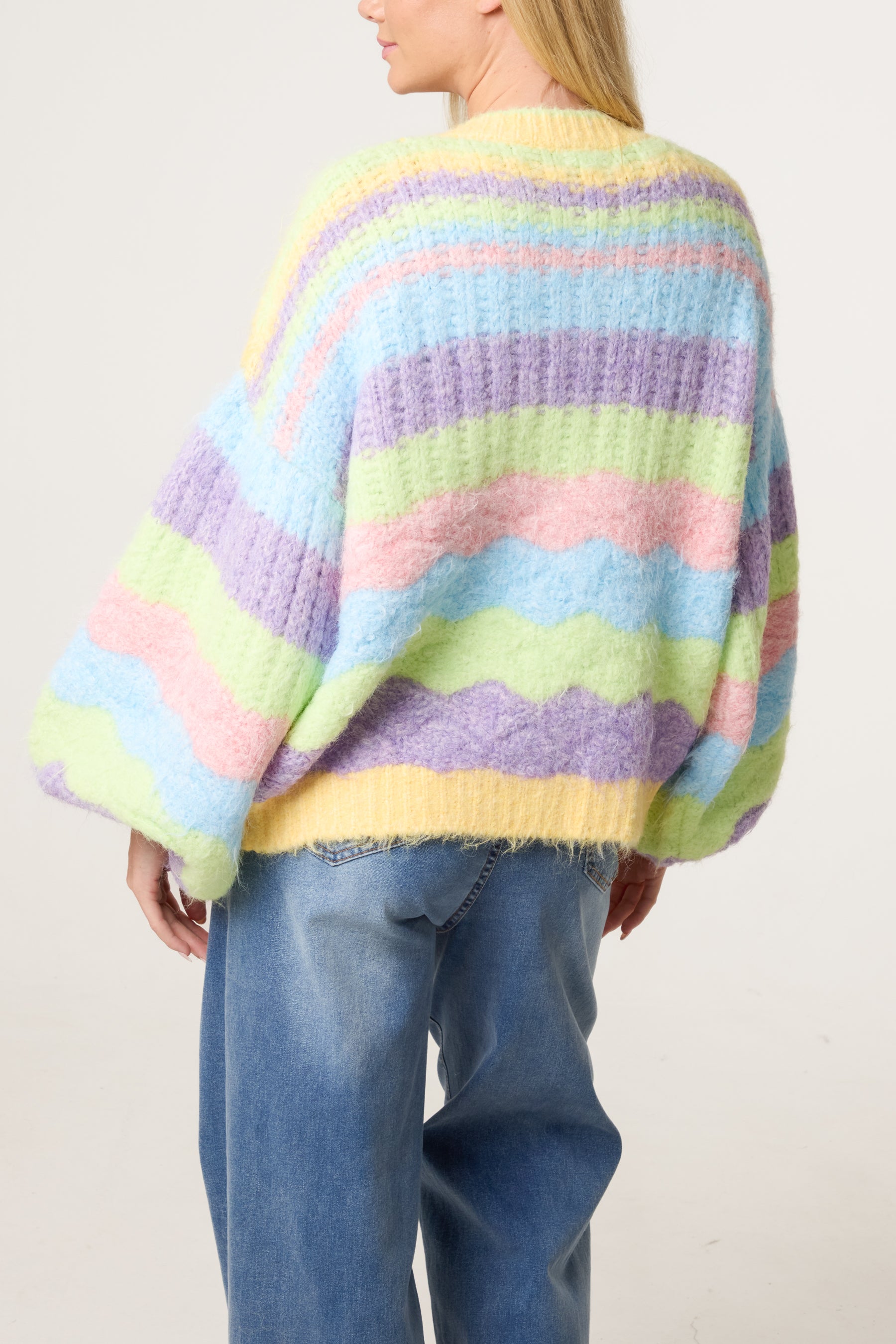 Wavy Colour Block Knit Cardigan