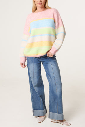 Pastel Colour Block Crew Knit Jumper