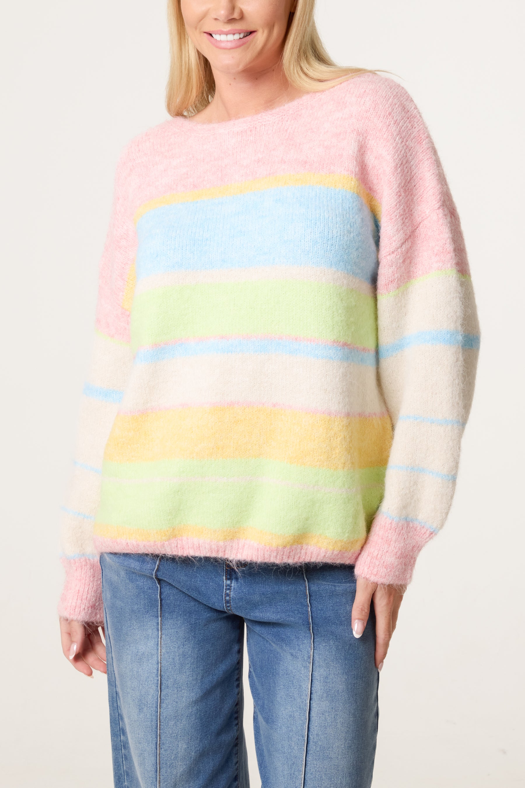 Pastel Colour Block Crew Knit Jumper