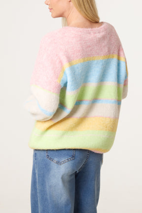 Pastel Colour Block Crew Knit Jumper