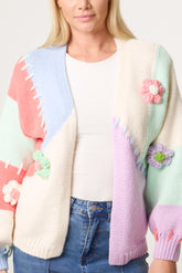 Stitch Colour Block Knit Flower Cardigan