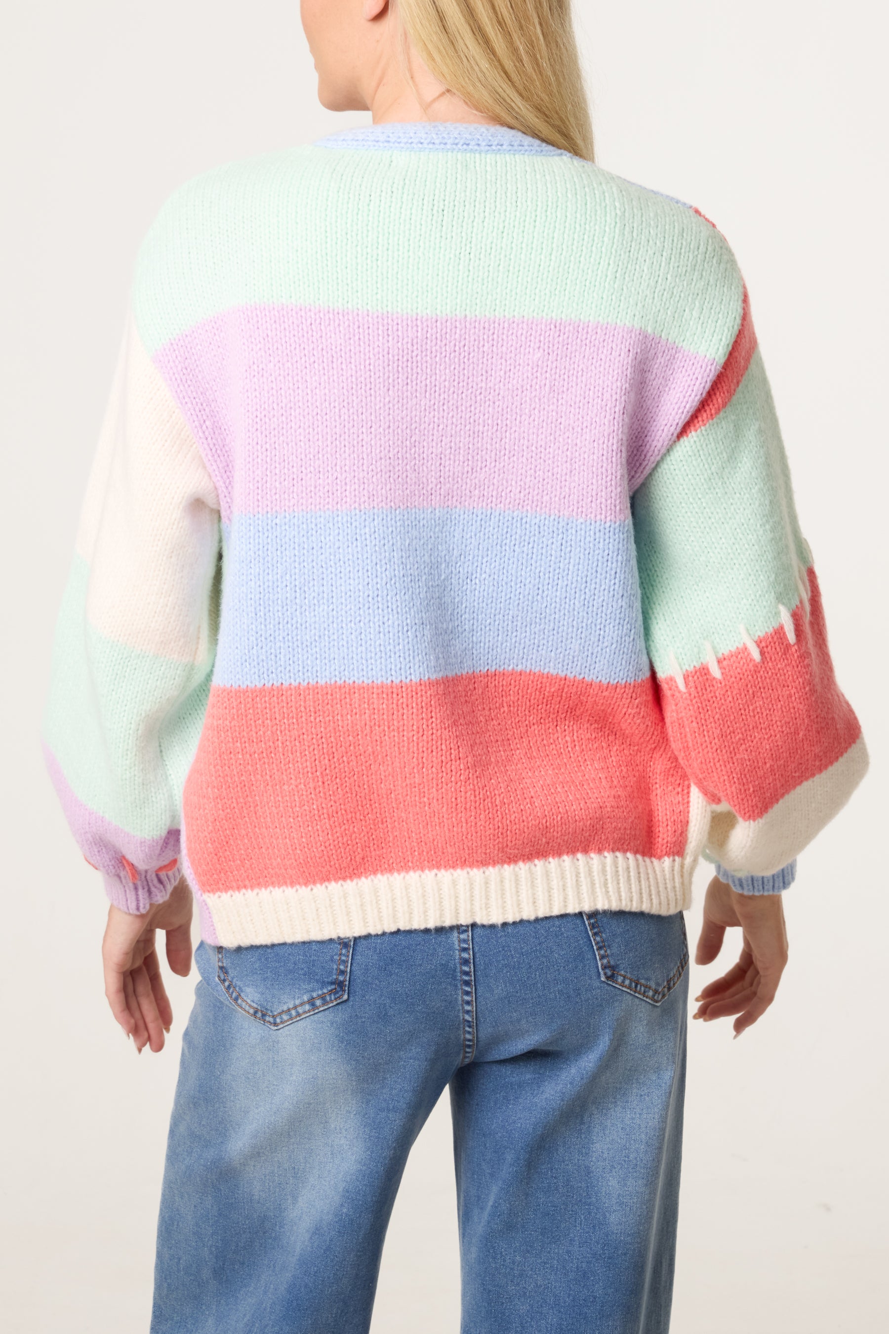 Stitch Colour Block Knit Flower Cardigan