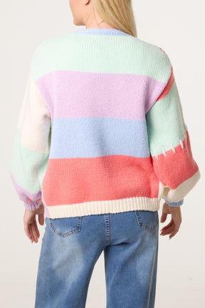 Stitch Colour Block Knit Flower Cardigan