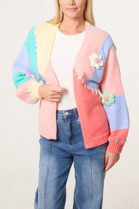 Stitch Colour Block Knit Flower Cardigan