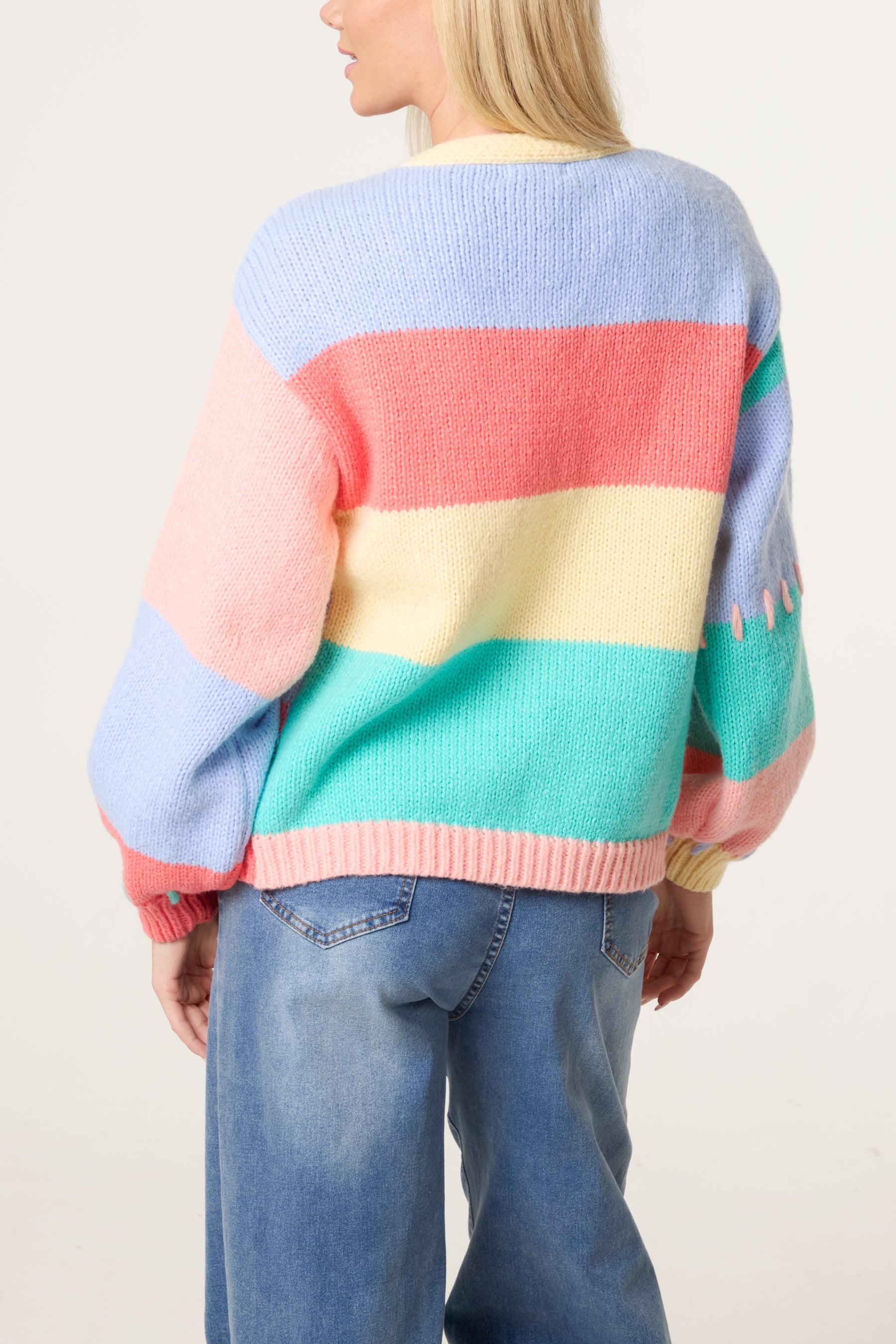 Stitch Colour Block Knit Flower Cardigan
