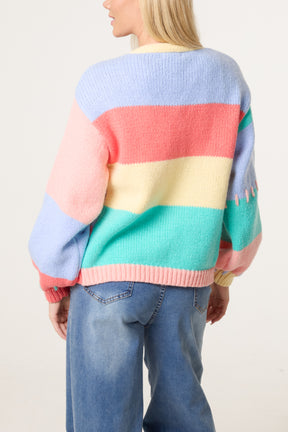 Stitch Colour Block Knit Flower Cardigan