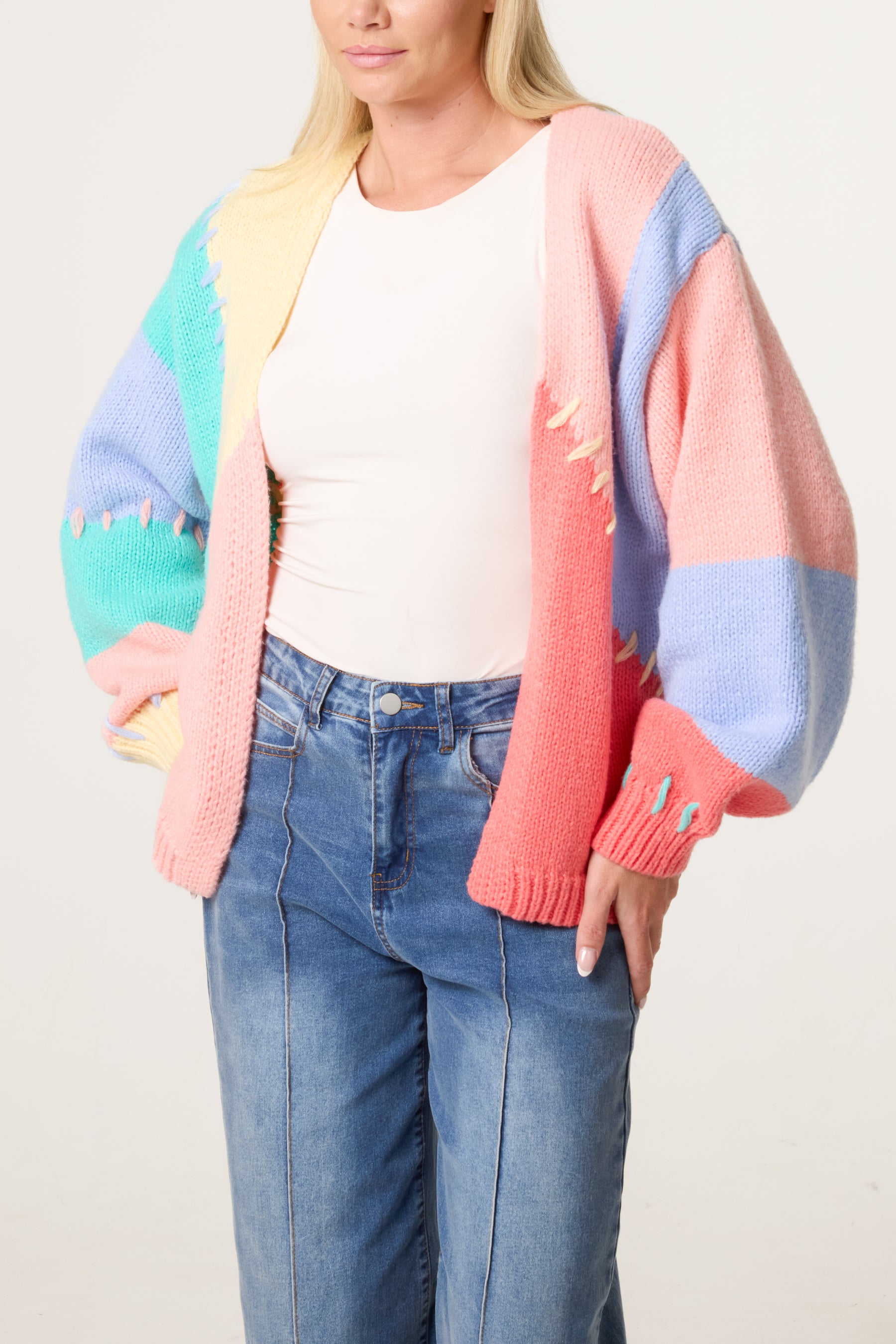 Stitch Colourblock Knit Cardigan