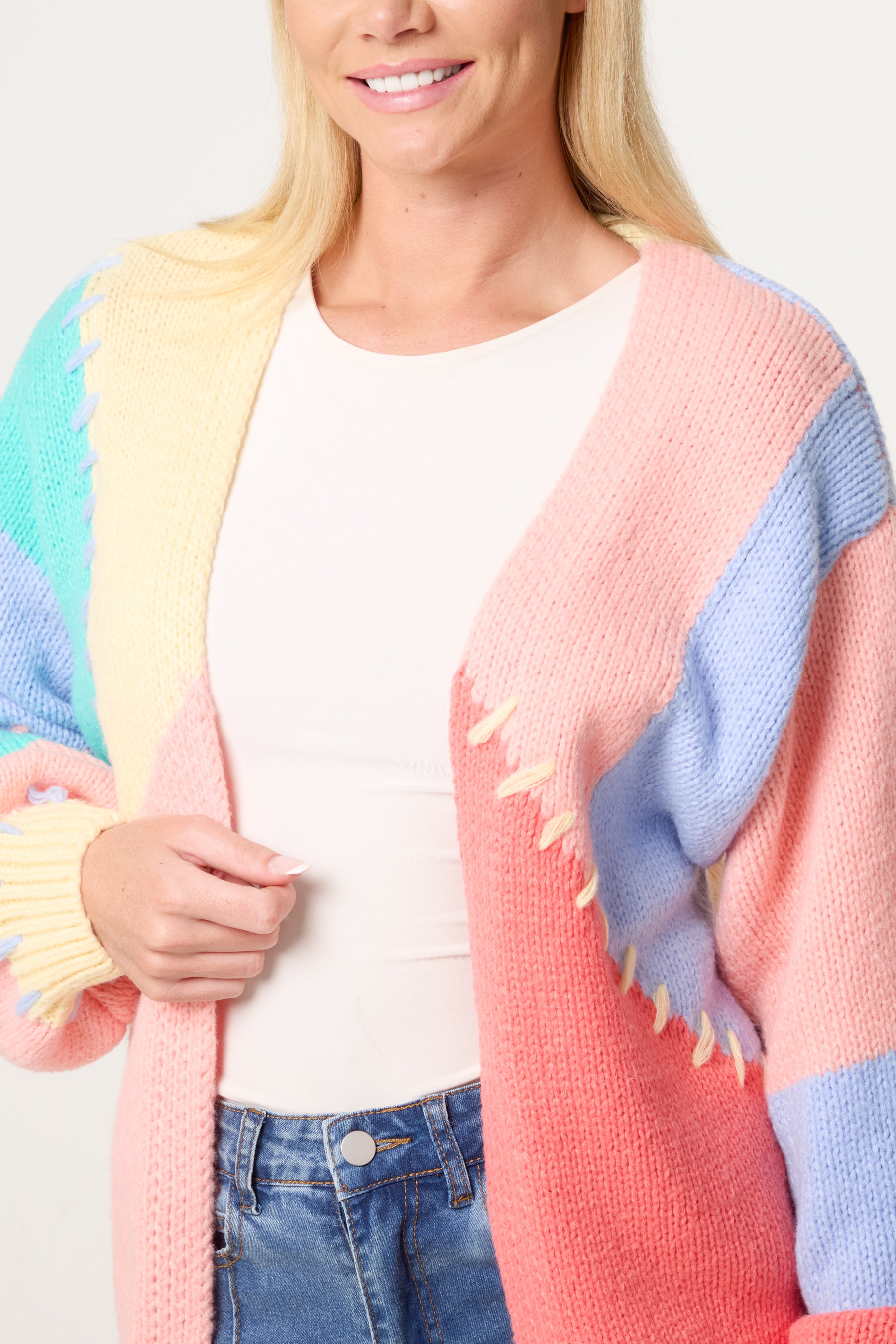 Stitch Colourblock Knit Cardigan