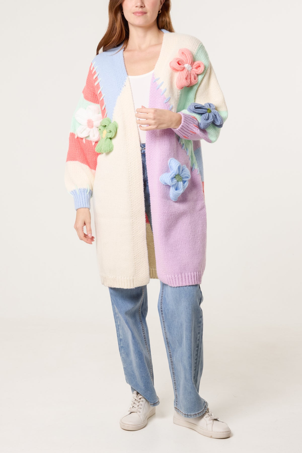 3D Knitted Flower Colourblock Cardigan