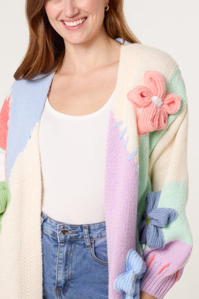 3D Knitted Flower Colourblock Cardigan