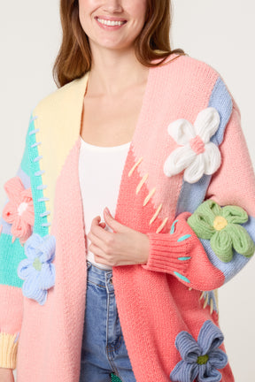 3D Knitted Flower Colourblock Cardigan
