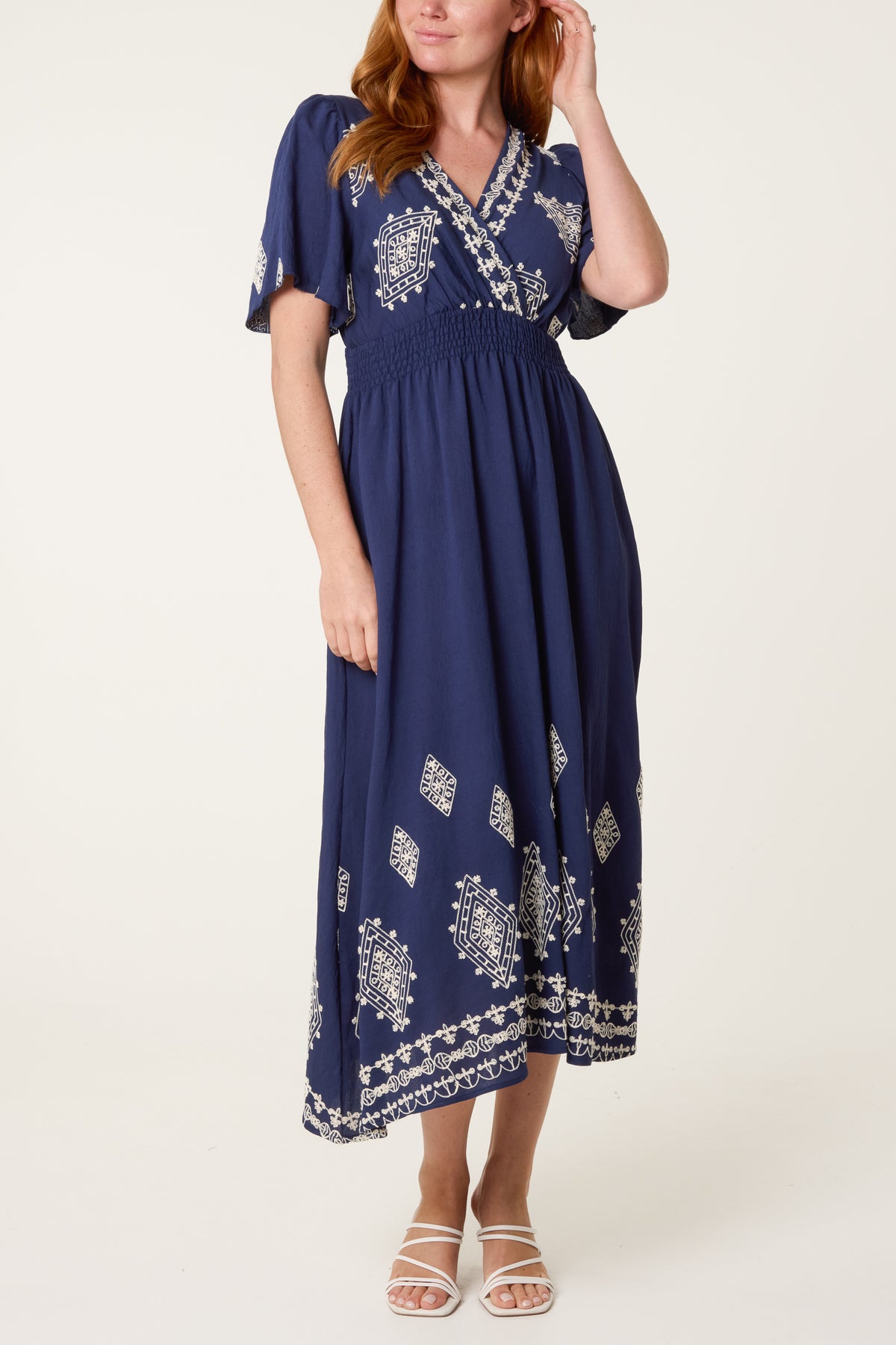 Artisan Embroidery V-Neck Midi Dress