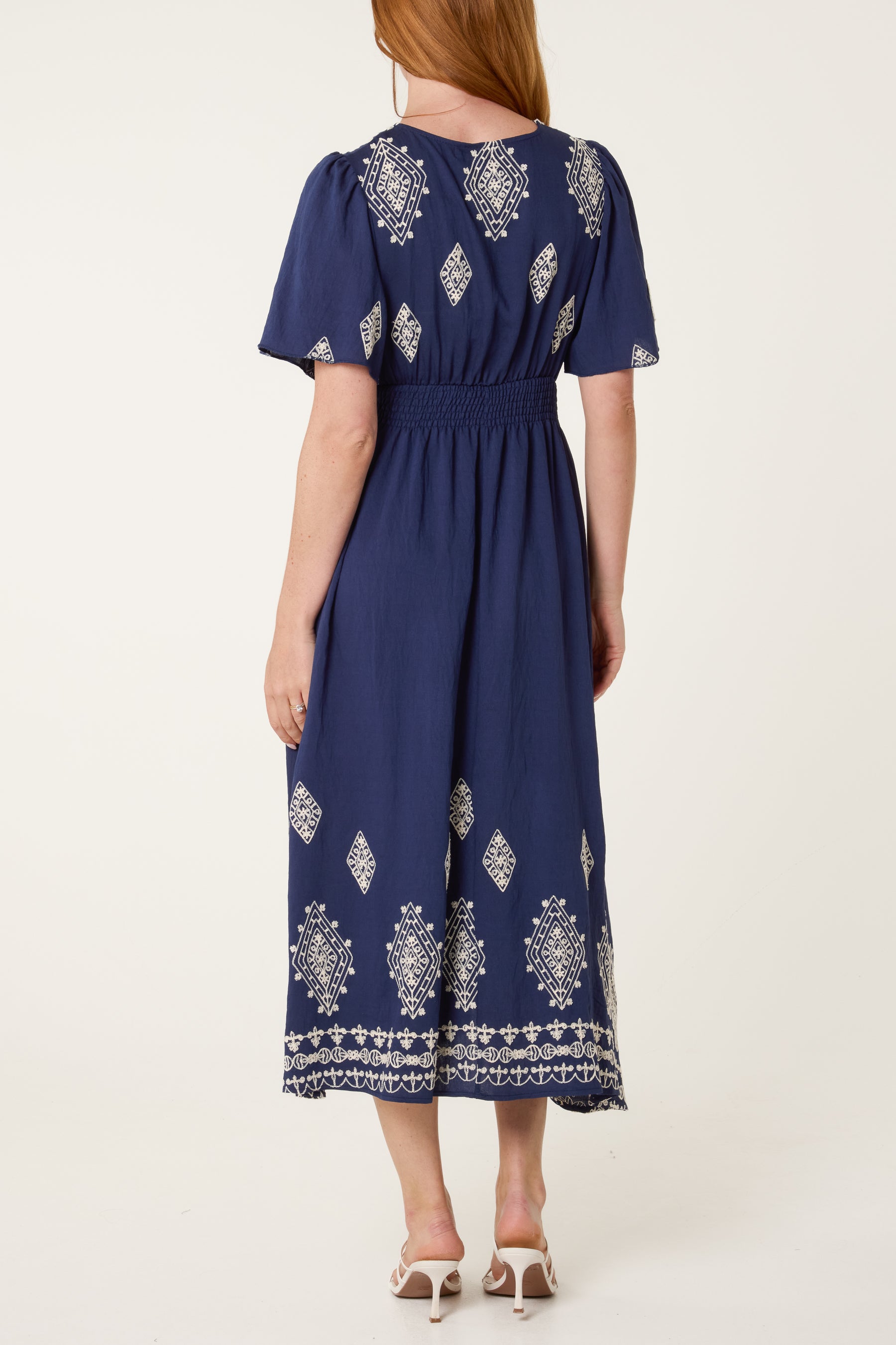 Artisan Embroidery V-Neck Midi Dress