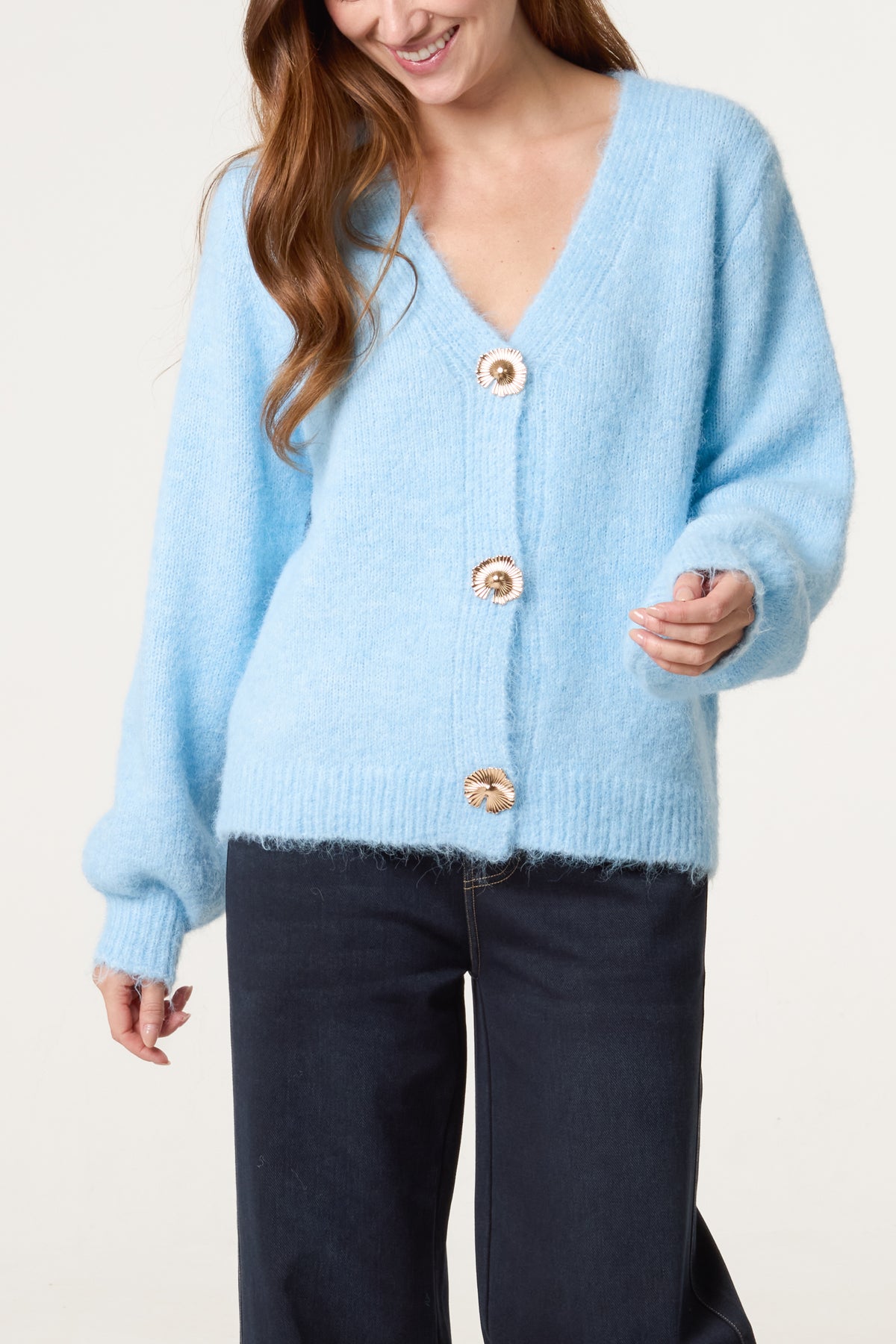 Gold Shell Button Knit Cardigan