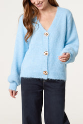 Gold Shell Button Knit Cardigan