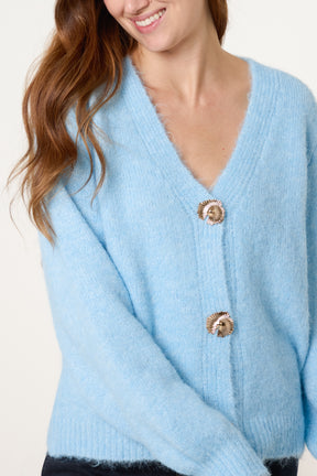 Gold Shell Button Knit Cardigan