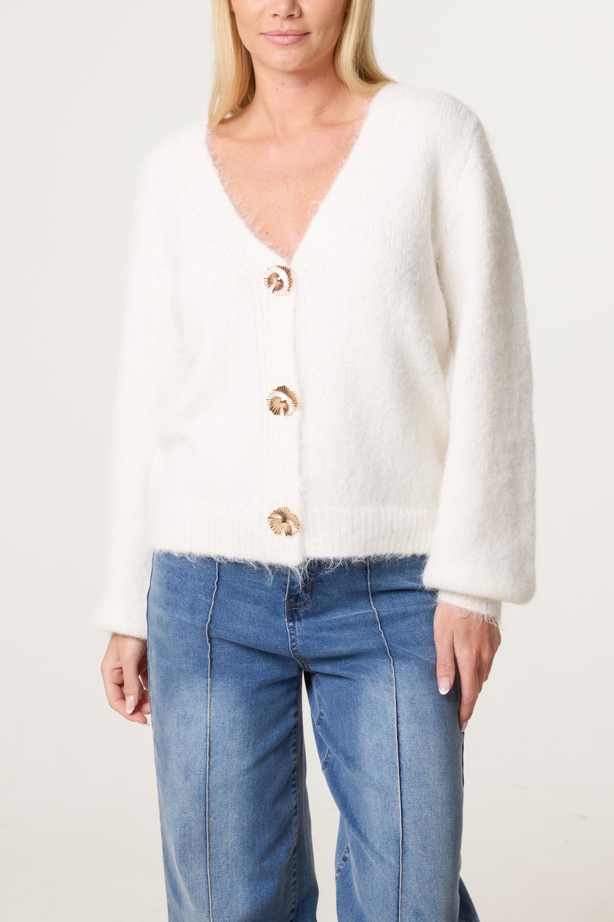 Gold Shell Button Knit Cardigan
