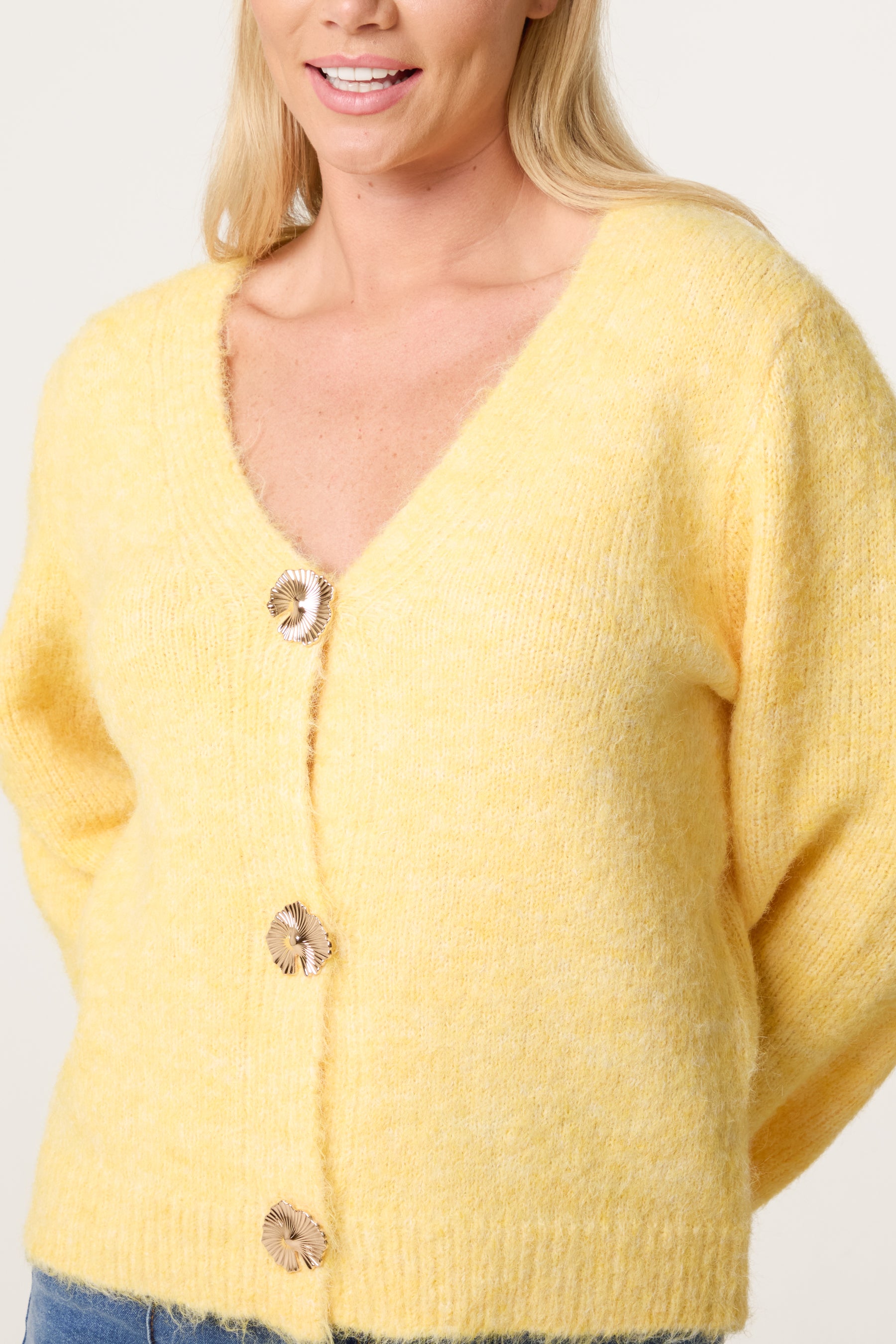 Gold Shell Button Knit Cardigan