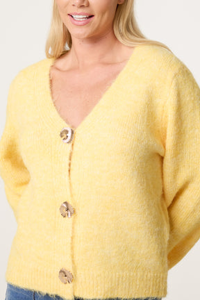 Gold Shell Button Knit Cardigan