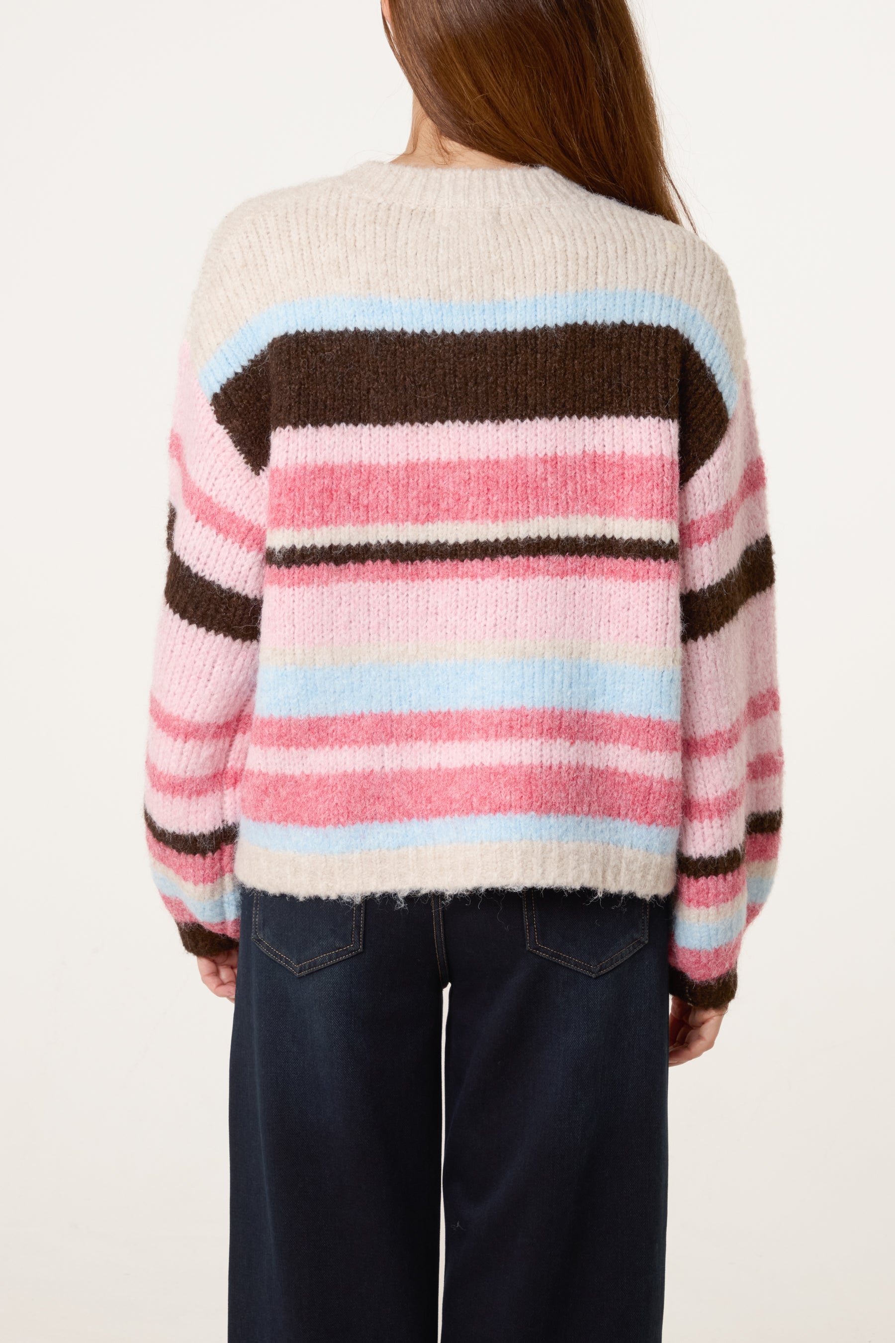 Marble Button Striped Knit Cardigan