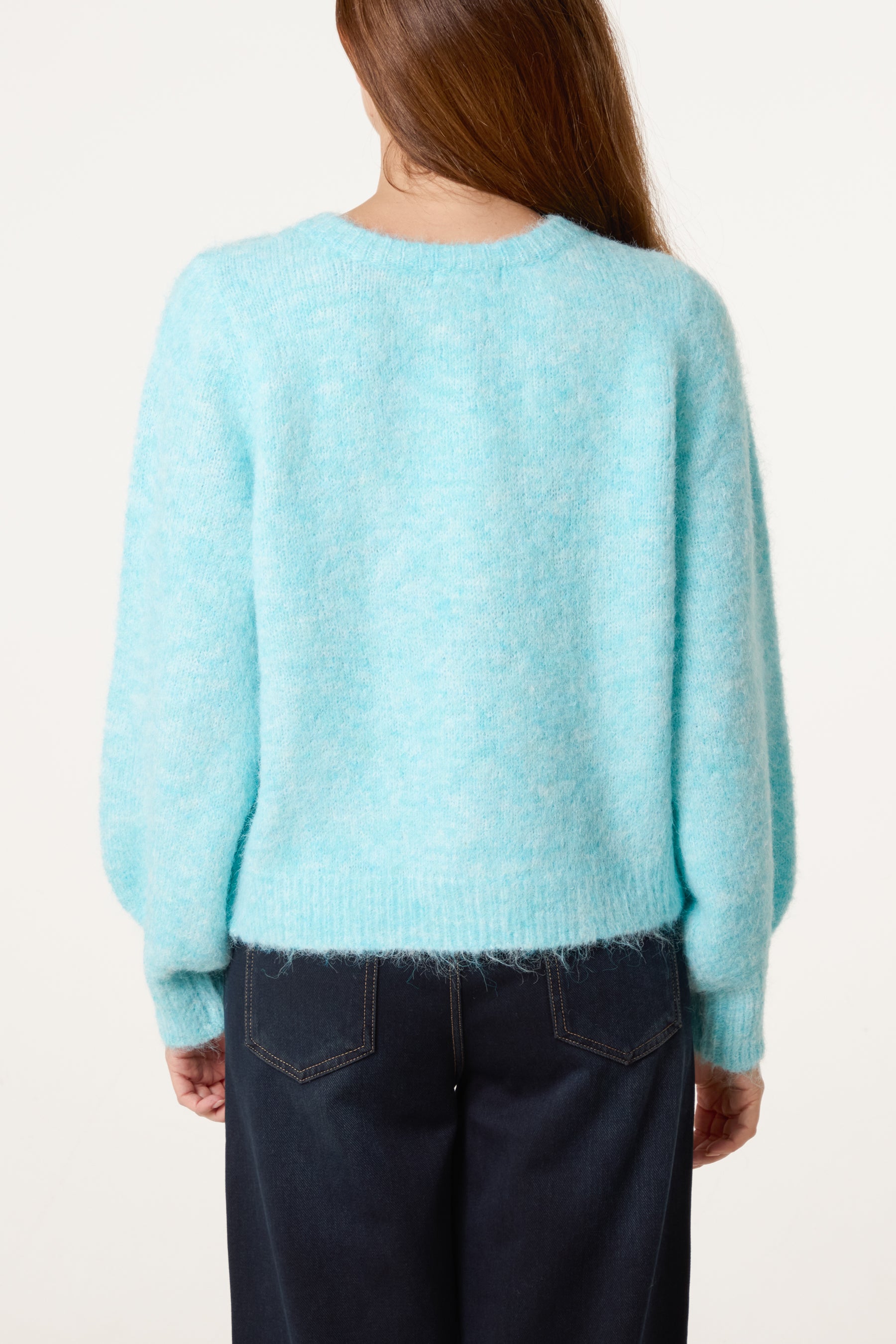 Marble Button Crewneck Knit Cardigan