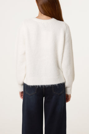 Marble Button Crewneck Knit Cardigan