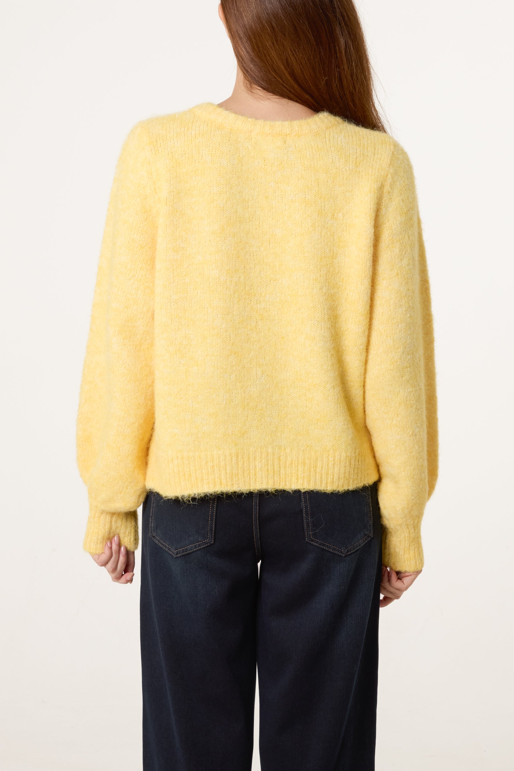 Marble Button Crewneck Knit Cardigan