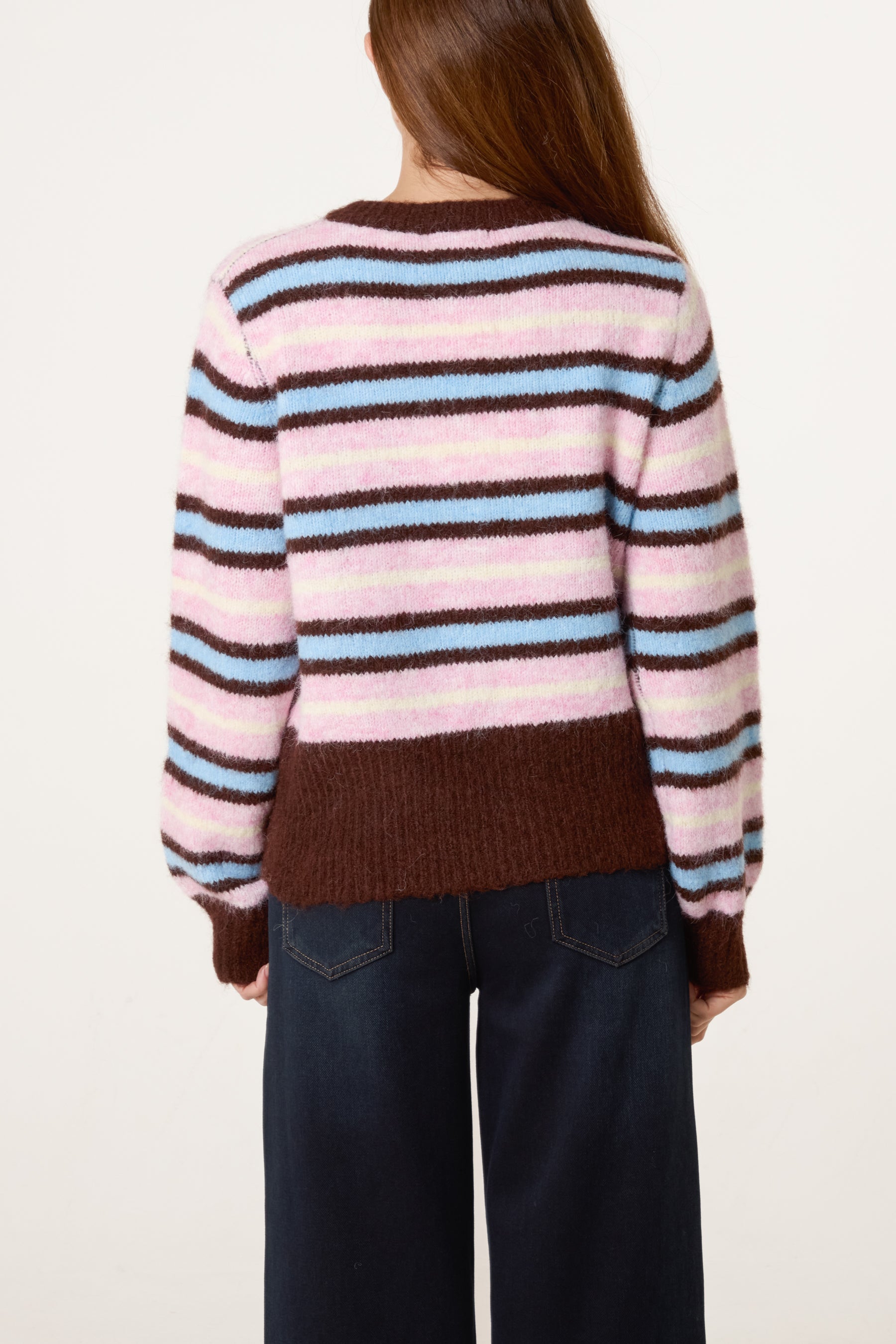 Marble Button Striped Knit Cardigan