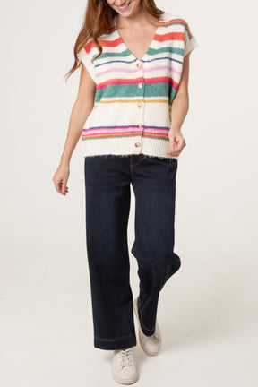 Short Sleeve Striped Knit Cardigan