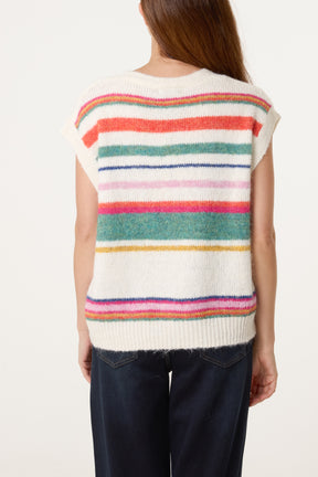 Short Sleeve Striped Knit Cardigan
