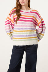 Crew Neck Striped Knit Jumper