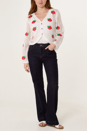 Strawberry Crochet V-Neck Cardigan