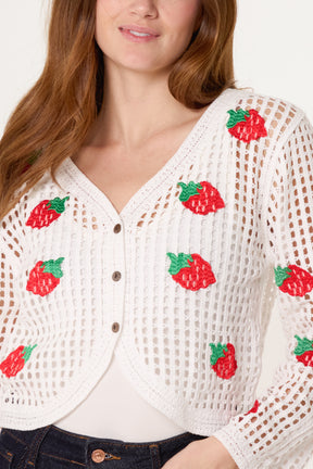 Strawberry Crochet V-Neck Cardigan