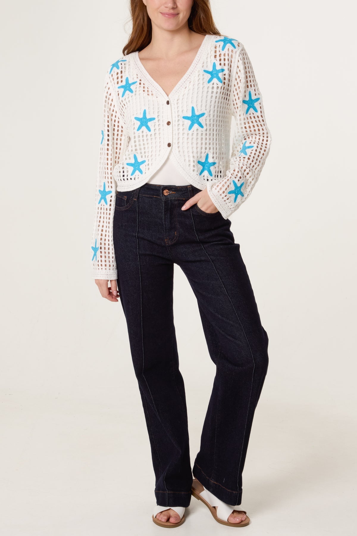 Starfish Crochet V-Neck Cardigan