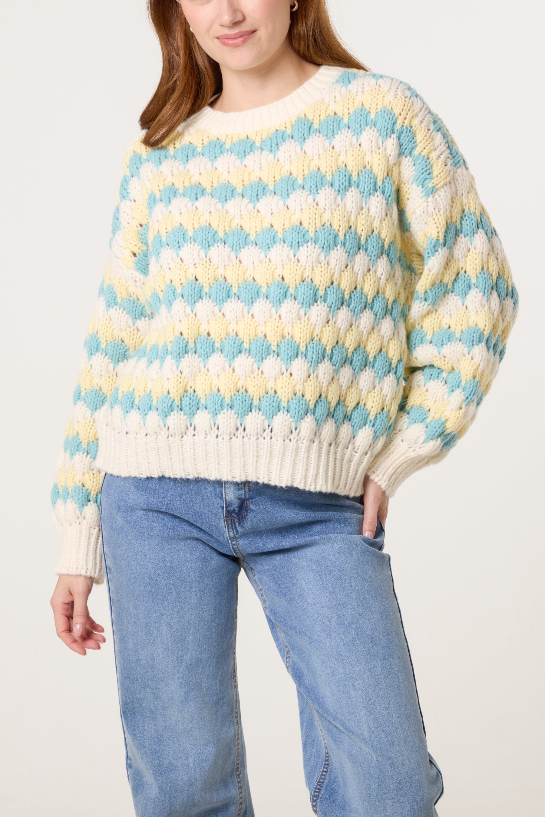 Diamond Knit Round Neck Jumper